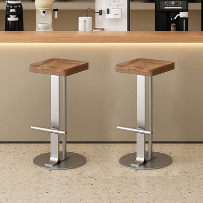 Modern Minimalist Rectangular Wrought Iron Solid Wood Bar Stool With Footrest For Dining Room