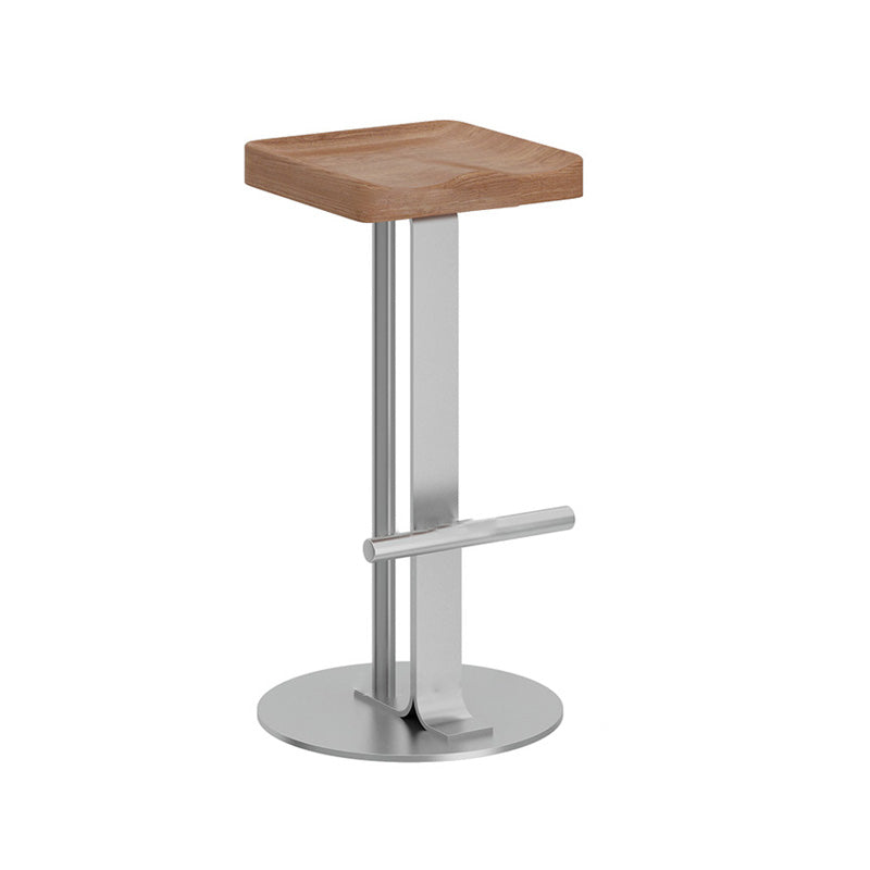 Modern Minimalist Rectangular Wrought Iron Solid Wood Bar Stool With Footrest For Dining Room
