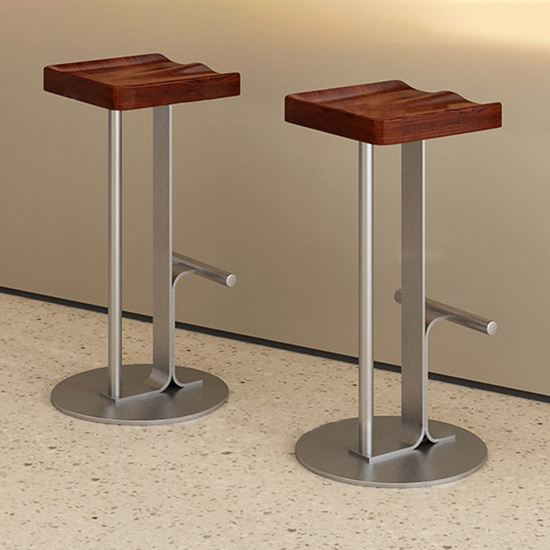 Modern Minimalist Rectangular Wrought Iron Solid Wood Bar Stool With Footrest For Dining Room