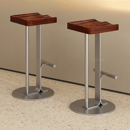 Modern Minimalist Rectangular Wrought Iron Solid Wood Bar Stool With Footrest For Dining Room