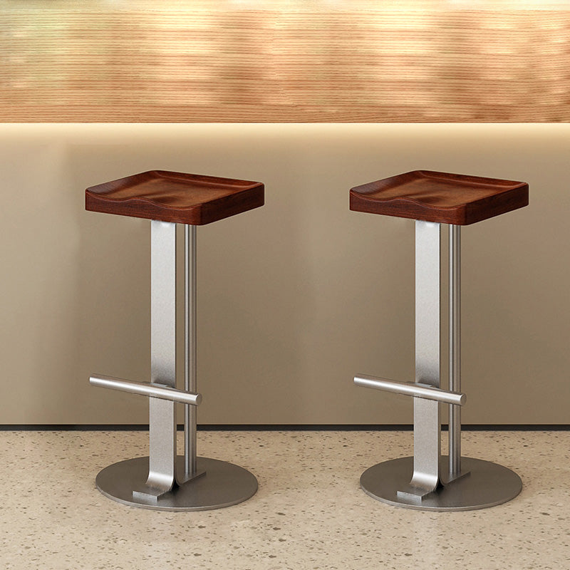 Modern Minimalist Rectangular Wrought Iron Solid Wood Bar Stool With Footrest For Dining Room