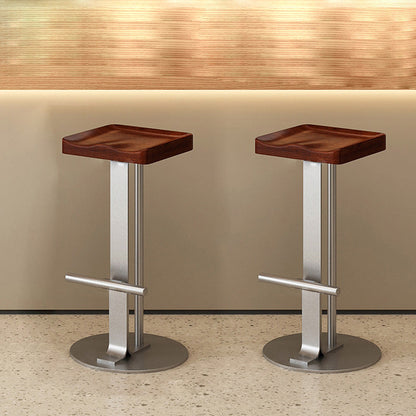 Modern Minimalist Rectangular Wrought Iron Solid Wood Bar Stool With Footrest For Dining Room