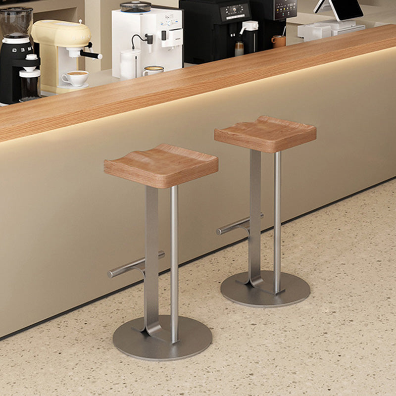 Modern Minimalist Rectangular Wrought Iron Solid Wood Bar Stool With Footrest For Dining Room
