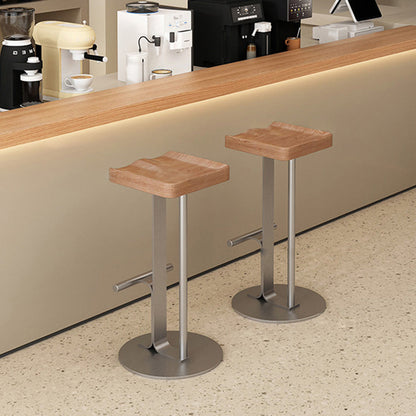Modern Minimalist Rectangular Wrought Iron Solid Wood Bar Stool With Footrest For Dining Room