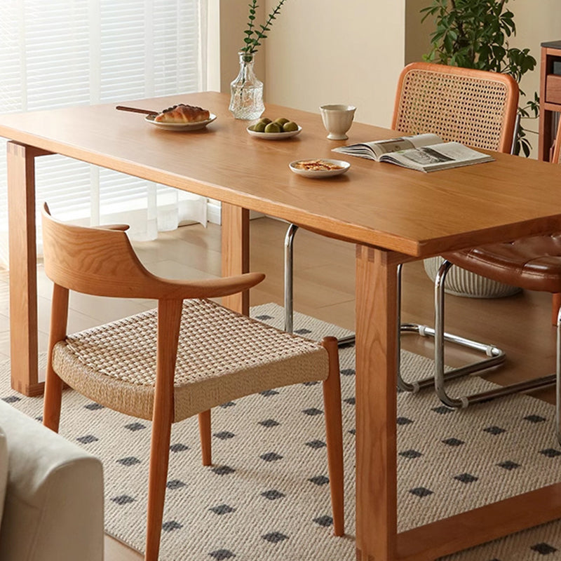 Modern Mid-Century Solid Wood Kraft Paper Rope Weaving PU Leather Dining Chair With Horn-Back Design & Backrest For Dining Room