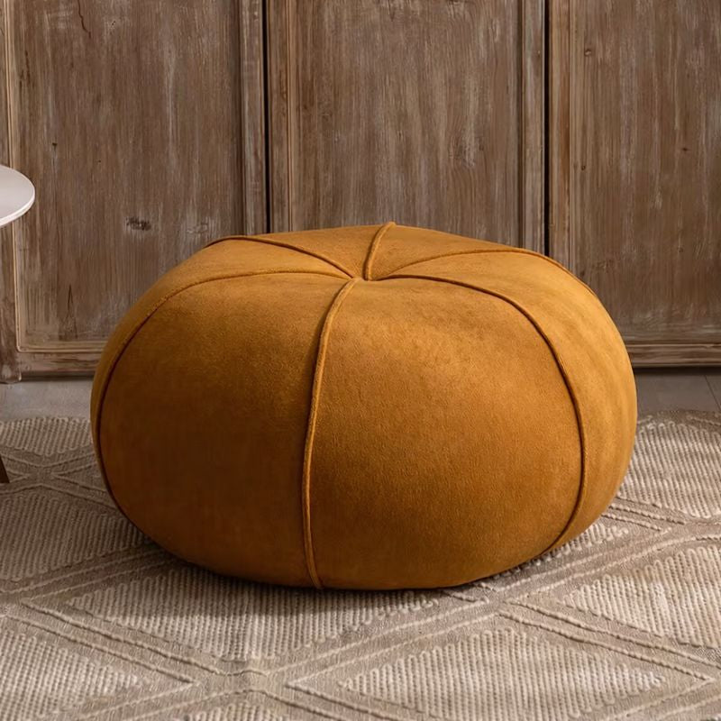 Contemporary Creative Pumpkin Solid Wood Plywood Frame Velvet Low Stool For Living Room And Entryway