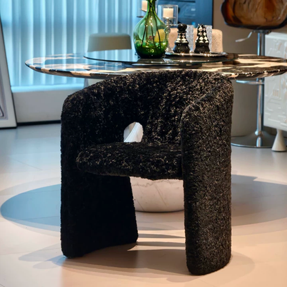 Modern Luxury Steel & Plywood H-Shaped Sherpa Fabric Upholstered Accent Chair With Backrest Armrest For Living Room & Bedroom