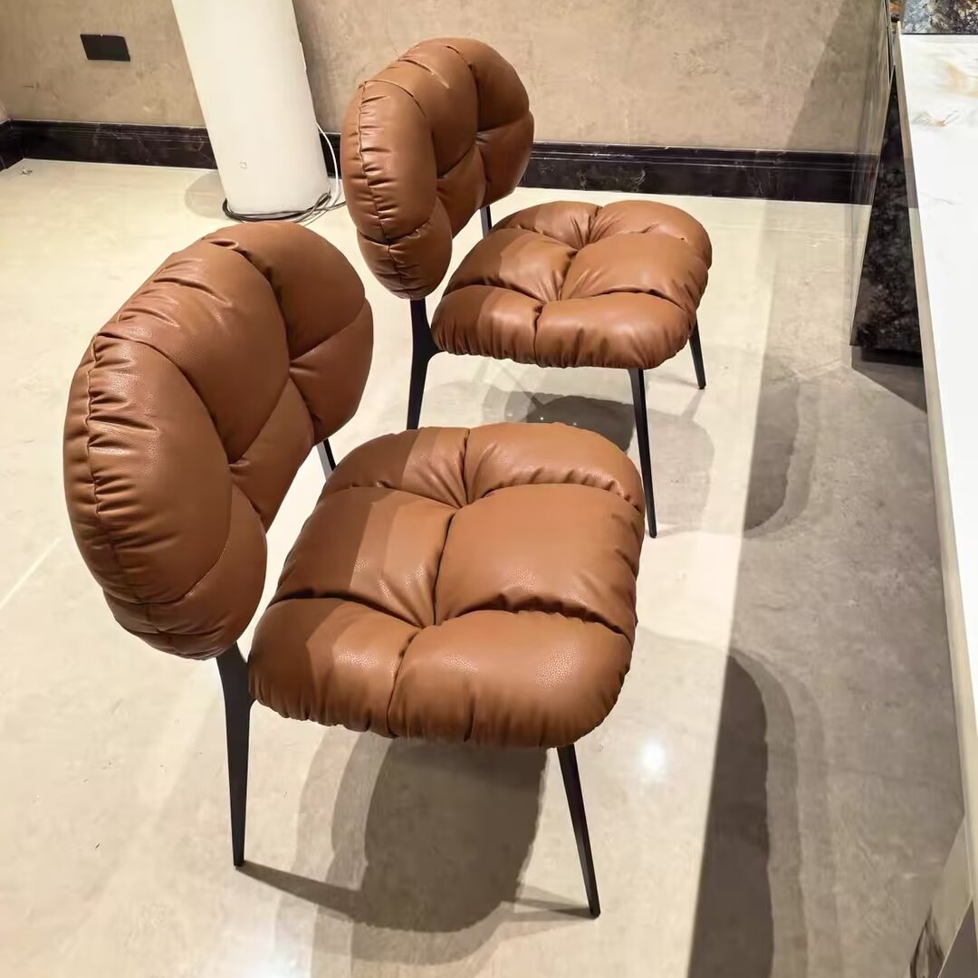 Modern Luxury Microfiber Leather & Carbon Steel Dining Chair With High-Density Sponge Cushion For Dining Room