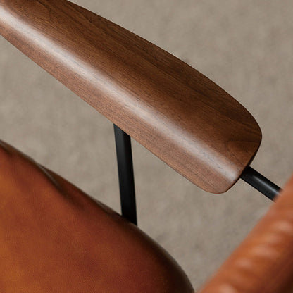 Modern Luxury Genuine Leather Solid Wood Aluminum Alloy Ergonomic Desk Chair With Swivel & Mobility For Home Office And Bedroom