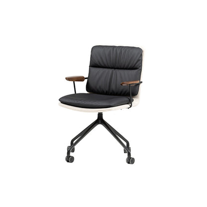 Modern Luxury Genuine Leather Solid Wood Aluminum Alloy Ergonomic Desk Chair With Swivel & Mobility For Home Office And Bedroom