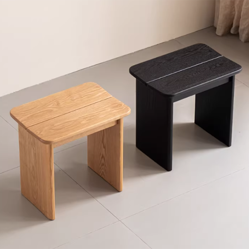 Modern Minimalist Solid Wood Rectangular Dining Chair Backless For Dining Room & Bedroom