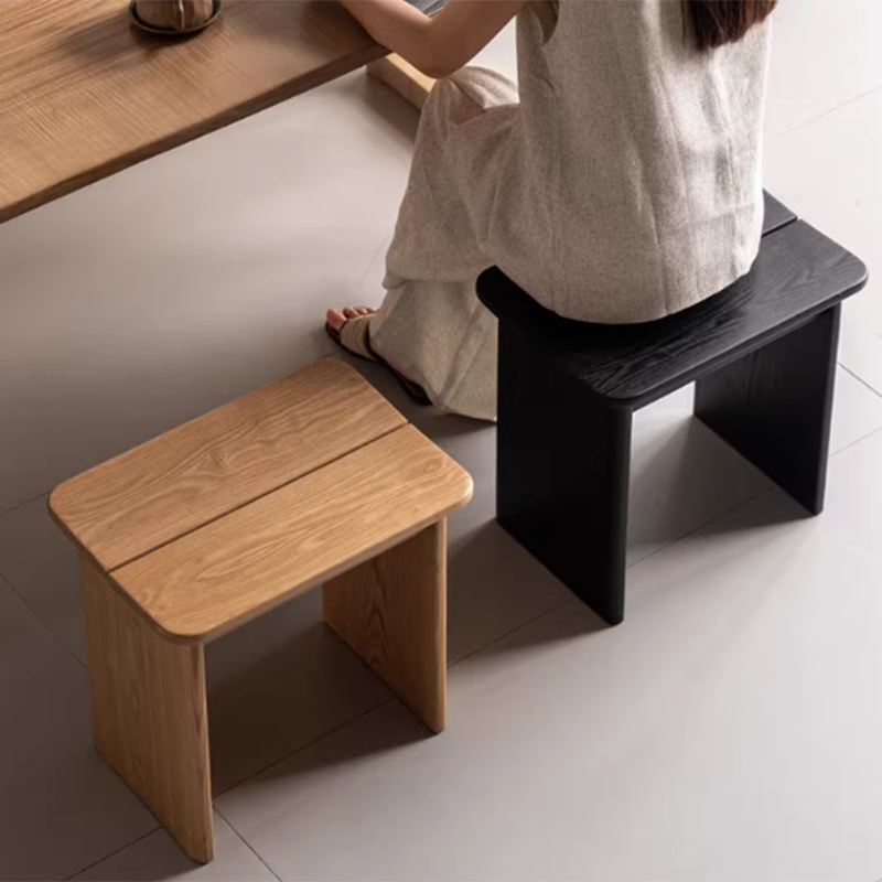 Modern Minimalist Solid Wood Rectangular Dining Chair Backless For Dining Room & Bedroom