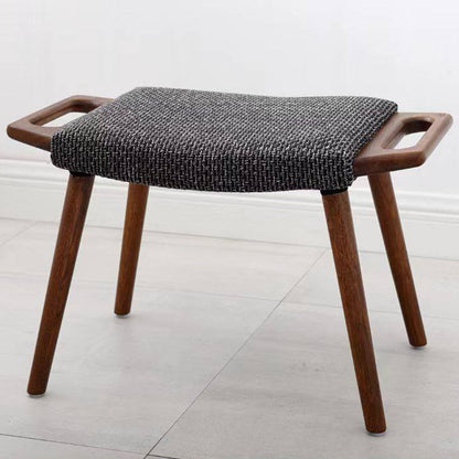 Contemporary Retro Cotton Linen Curved Seat Solid Wood Vanity Stool With Handles For Bedroom