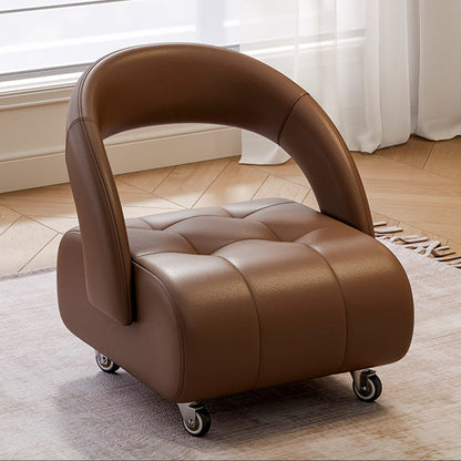 Modern Minimalist Faux Leather Plywood Rectangular Mobile Low Stool With Backrest For Entryway & Living Room