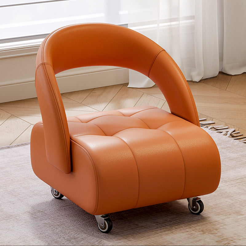 Modern Minimalist Faux Leather Plywood Rectangular Mobile Low Stool With Backrest For Entryway & Living Room