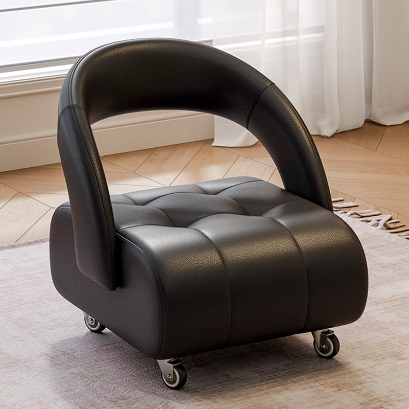 Modern Minimalist Faux Leather Plywood Rectangular Mobile Low Stool With Backrest For Entryway & Living Room