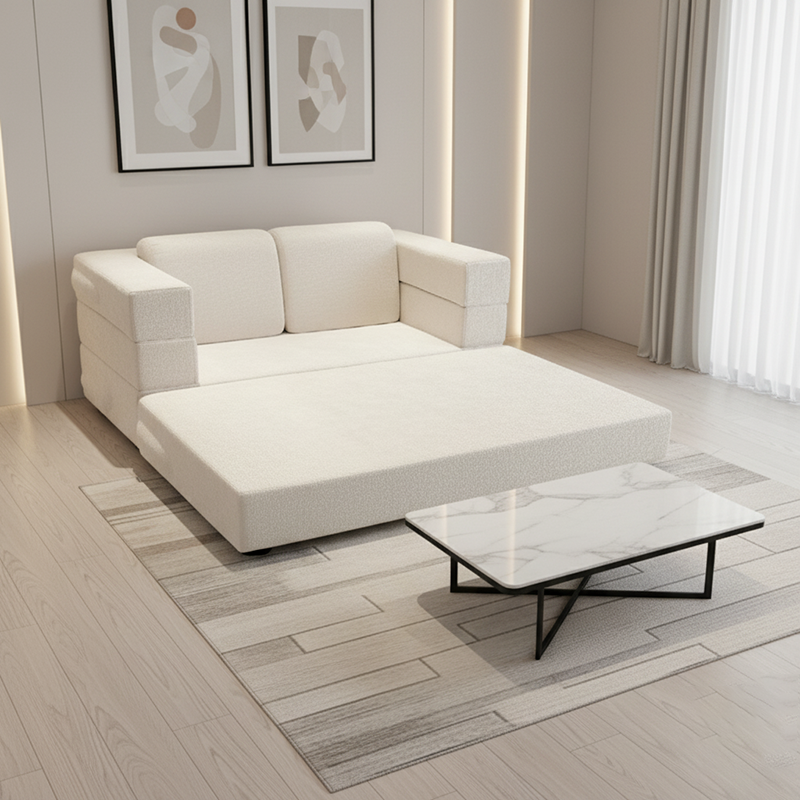 Modern Minimalist Foldable Sofa Bed For Living Room & Bedroom - Chenille Compression Convertible Couch With High Resilience Foam For Small Spaces