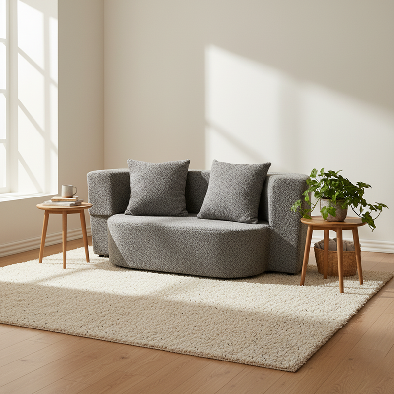 Modern Minimalist Foldable Sherpa Sofa - Compression Convertible Frame-Free Sofa Bed With High Resilience Foam For Small Spaces