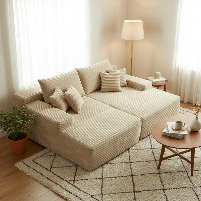 Modern Corduroy Sofa Bed - Frameless Modular Floor Couch With High Resilience Foam For Living Room & Bedroom