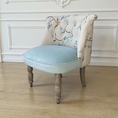Traditional French Velvet Fabric Solid Wood Upholstered Rounded Vanity Stool With Backrest For Bedroom