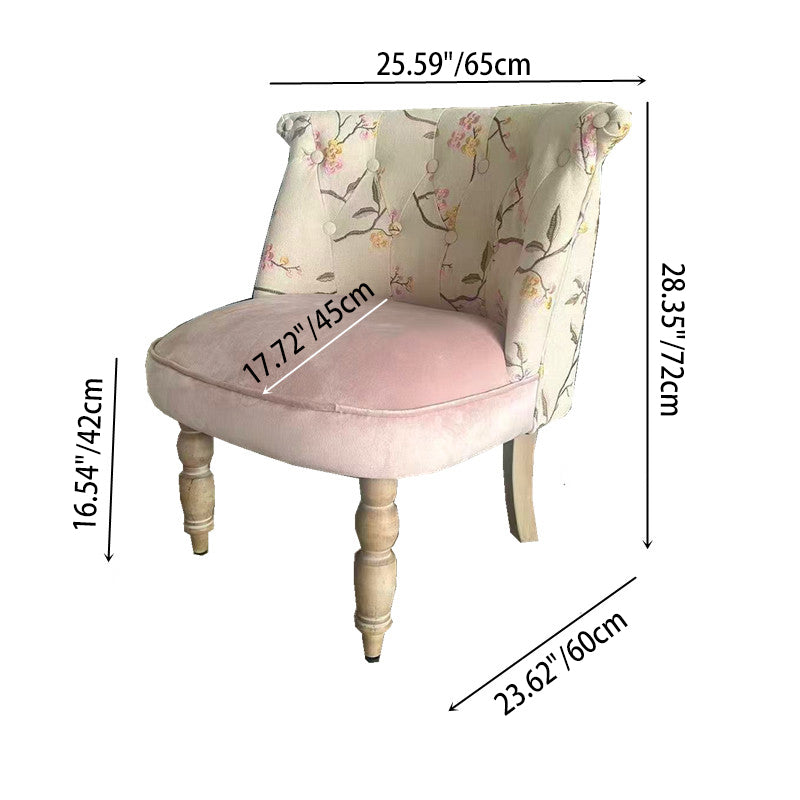 Traditional French Velvet Fabric Solid Wood Upholstered Rounded Vanity Stool With Backrest For Bedroom