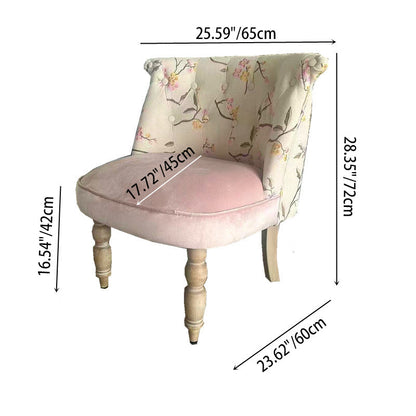 Traditional French Velvet Fabric Solid Wood Upholstered Rounded Vanity Stool With Backrest For Bedroom