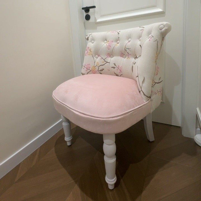 Traditional French Velvet Fabric Solid Wood Upholstered Rounded Vanity Stool With Backrest For Bedroom