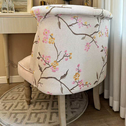 Traditional French Velvet Fabric Solid Wood Upholstered Rounded Vanity Stool With Backrest For Bedroom