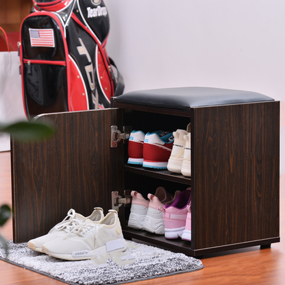 Modern Minimalist Faux Leather Particle Board Rectangular Shoe Bench With 2/3-Tier Storage With Seating For Entryway