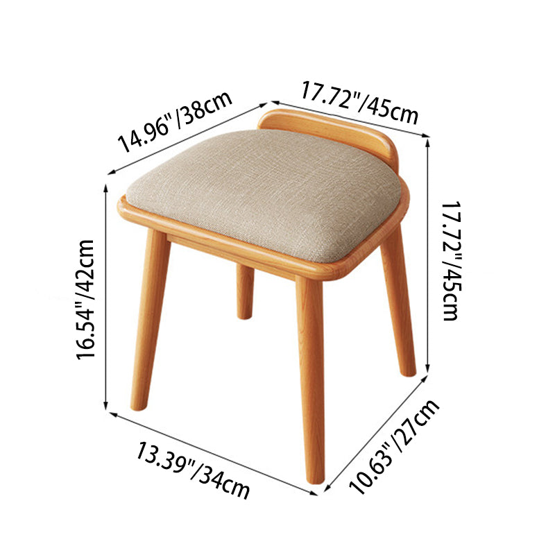 Modern Minimalist Solid Wood Fabric Rounded Corner Vanity Stool With Backrest For Bedroom & Living Room