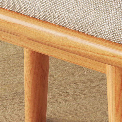 Modern Minimalist Solid Wood Fabric Rounded Corner Vanity Stool With Backrest For Bedroom & Living Room