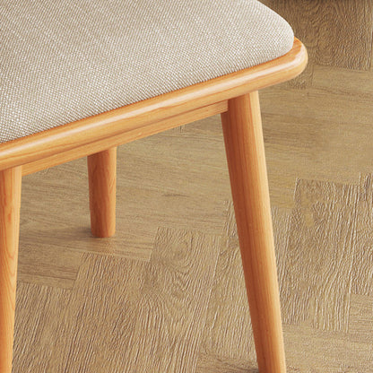 Modern Minimalist Solid Wood Fabric Rounded Corner Vanity Stool With Backrest For Bedroom & Living Room