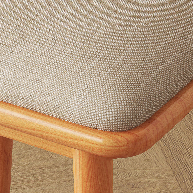 Modern Minimalist Solid Wood Fabric Rounded Corner Vanity Stool With Backrest For Bedroom & Living Room