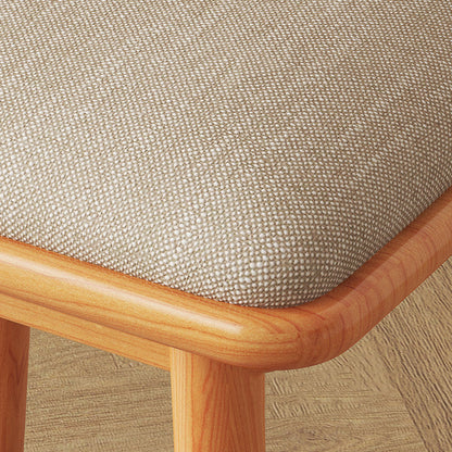 Modern Minimalist Solid Wood Fabric Rounded Corner Vanity Stool With Backrest For Bedroom & Living Room