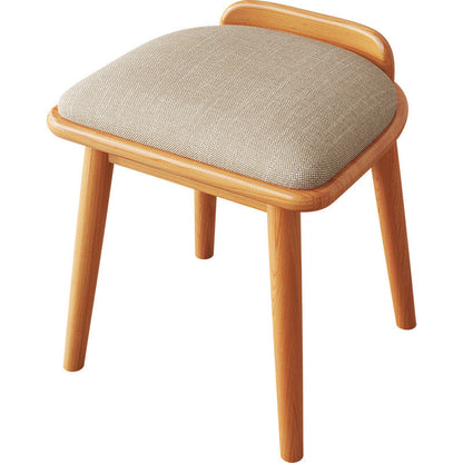 Modern Minimalist Solid Wood Fabric Rounded Corner Vanity Stool With Backrest For Bedroom & Living Room