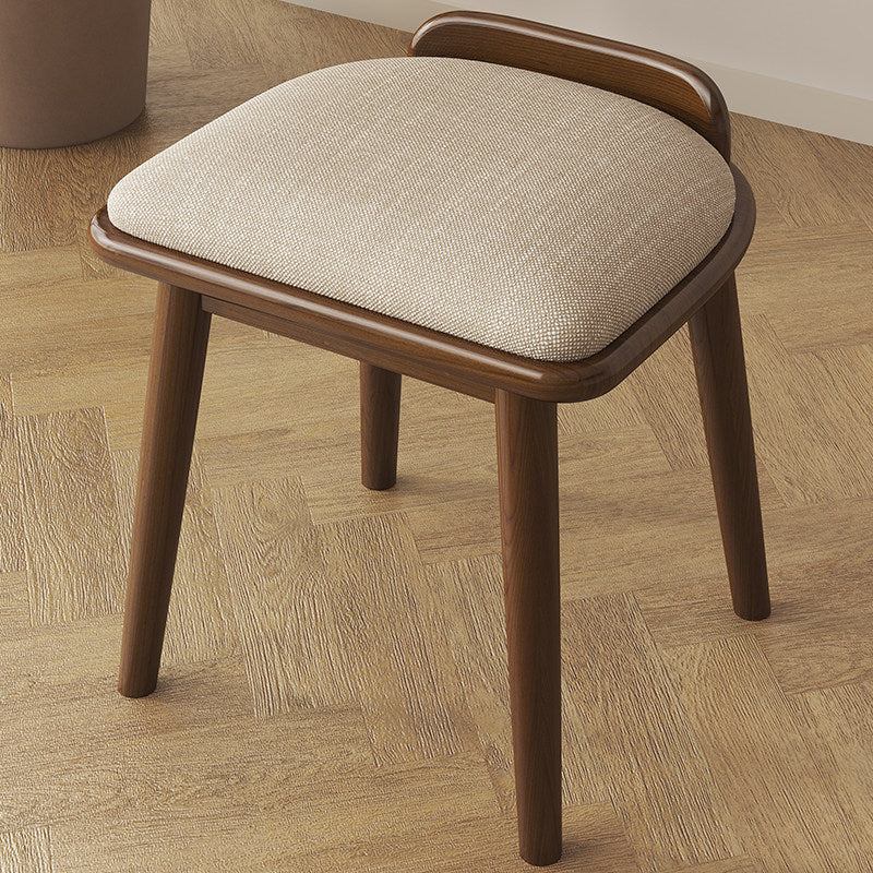 Modern Minimalist Solid Wood Fabric Rounded Corner Vanity Stool With Backrest For Bedroom & Living Room