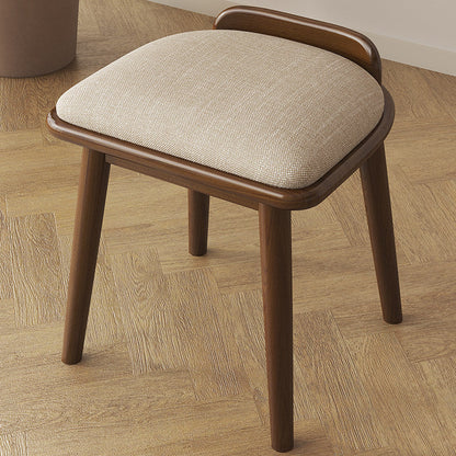 Modern Minimalist Solid Wood Fabric Rounded Corner Vanity Stool With Backrest For Bedroom & Living Room