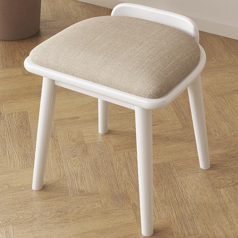 Modern Minimalist Solid Wood Fabric Rounded Corner Vanity Stool With Backrest For Bedroom & Living Room