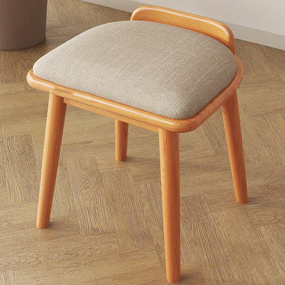 Modern Minimalist Solid Wood Fabric Rounded Corner Vanity Stool With Backrest For Bedroom & Living Room