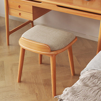 Modern Minimalist Solid Wood Fabric Rounded Corner Vanity Stool With Backrest For Bedroom & Living Room