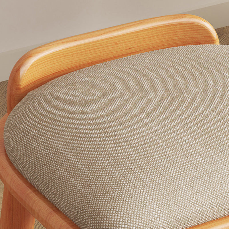 Modern Minimalist Solid Wood Fabric Rounded Corner Vanity Stool With Backrest For Bedroom & Living Room