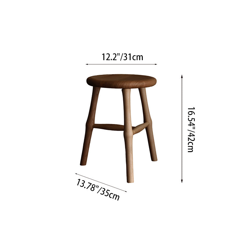 Traditional Japanese Solid Ash Wood Round Stool For Living Room