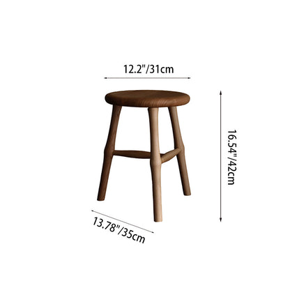 Traditional Japanese Solid Ash Wood Round Stool For Living Room