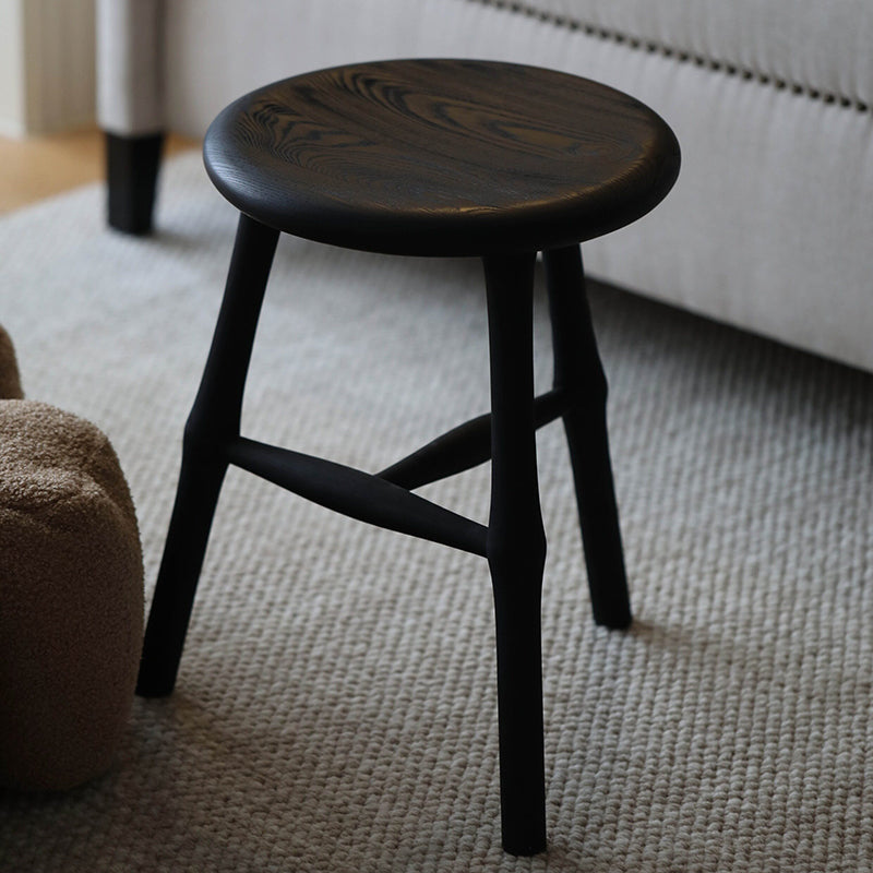 Traditional Japanese Solid Ash Wood Round Stool For Living Room