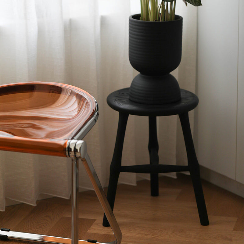 Traditional Japanese Solid Ash Wood Round Stool For Living Room
