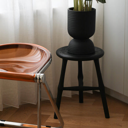 Traditional Japanese Solid Ash Wood Round Stool For Living Room