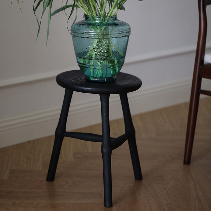 Traditional Japanese Solid Ash Wood Round Stool For Living Room
