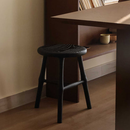 Traditional Japanese Solid Ash Wood Round Stool For Living Room