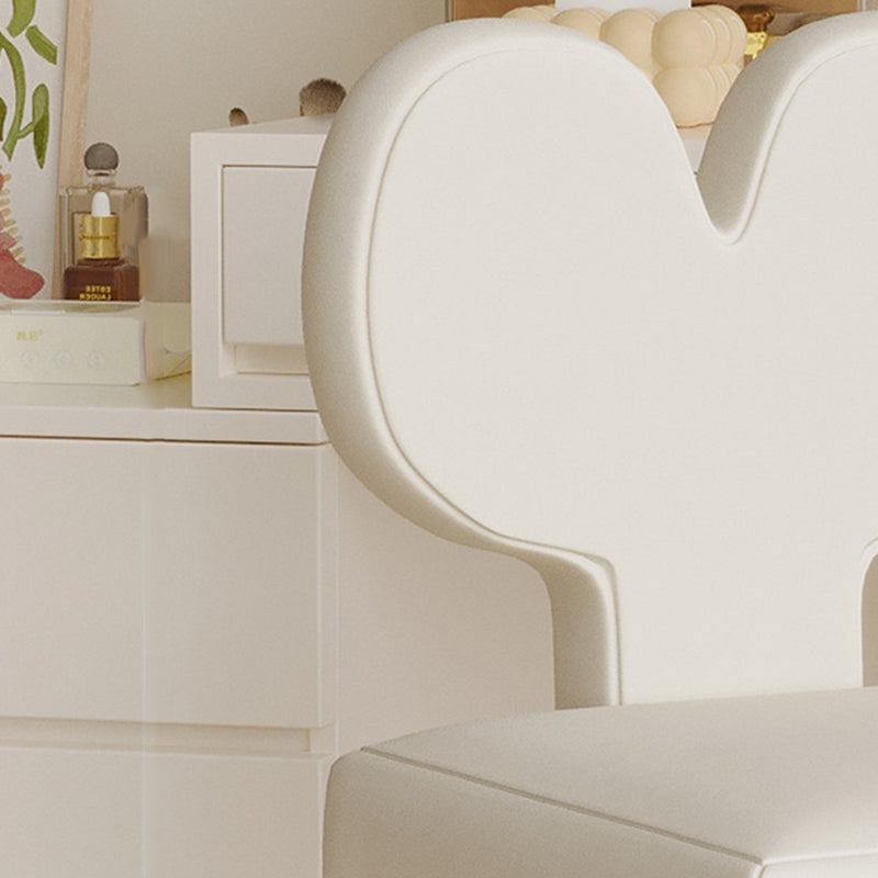 Contemporary Creative Sherpa Fabric & Velvet Fabric Iron Frame Heart-Back Cute Vanity Stool With Backrest For Bedroom