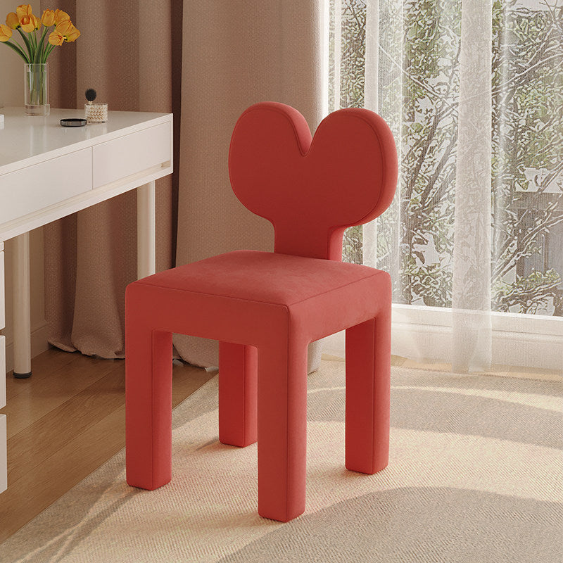 Contemporary Creative Sherpa Fabric & Velvet Fabric Iron Frame Heart-Back Cute Vanity Stool With Backrest For Bedroom